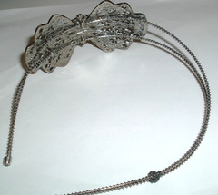 Jeweled White Rhinestone Beaded Silver Bow Floral Headband