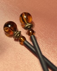 Vintage Hair Sticks 6.5” Tortoise Shell Colors Black Stick Brass