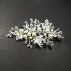 Hair Barrette Clip Silver Tone Faux Pearls Rhinestone Large Classic Feminine…