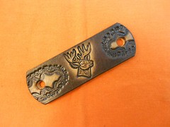 2 Leather Hair Barrettes w Sticks, Ponytail, Deer Head Buck, Hand Crafted #230