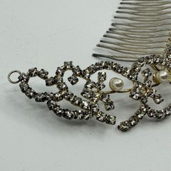 VTG Rhinestone Faux Pearl Hair Comb Bridal Formal Statement Headpiece Accessory