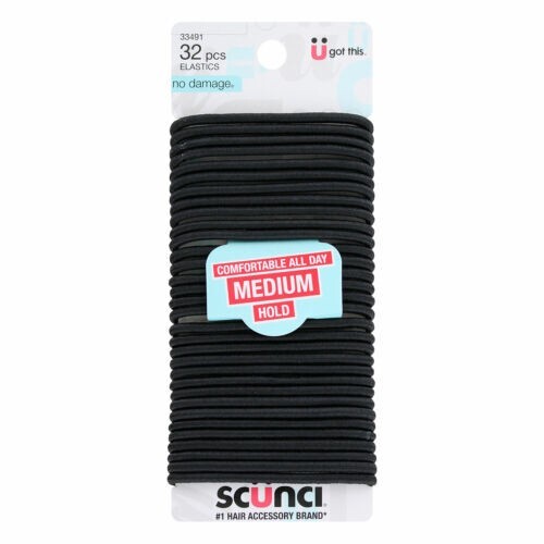 Scunci Comfortable all Day Medium hold No-damage Elastics Black -32count