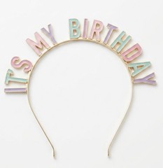 NWOT “It’s My Birthday” Metal Headband Gold Pastel Enamel Tiara Crown Party