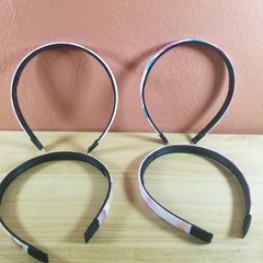 Girls Headbands Lot 4 Pcs 1/2″ Wide Hairbands Pink Brown Blue Circle Patterns