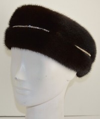 Real Mahogany Dark Brown Mink Fur Headband Rhinestones New Manufactured in US