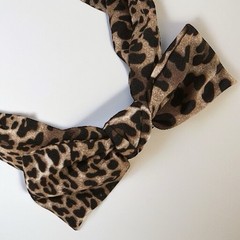 Leopard Print Bow Headband Padded Animal Print Hair Accessory Brown Black