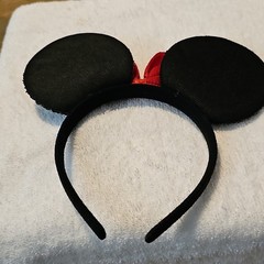 Minnie Mouse Ears Headband Black Fabric Padded with Red Sequin Bow, Solid