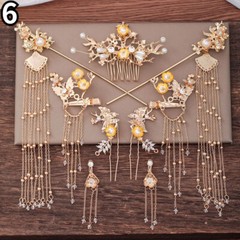 Chinese Hanfu Hair Jewelry Flower Tassel Hairpin Hairclip Crown Bridal Headdress
