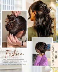 4 PCS Bow Hair Clips Bow Claw Black+Leopard Dark Brown+Leopard Light Brown+Gray