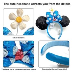 Flower Minnie Ears Hat Disney’s Parks Headband with Blue Bow Sequins Polka Dot