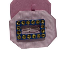 Swarovski Hair clip Round cut, Rectangular shape, Blue, Gold-tone plated
