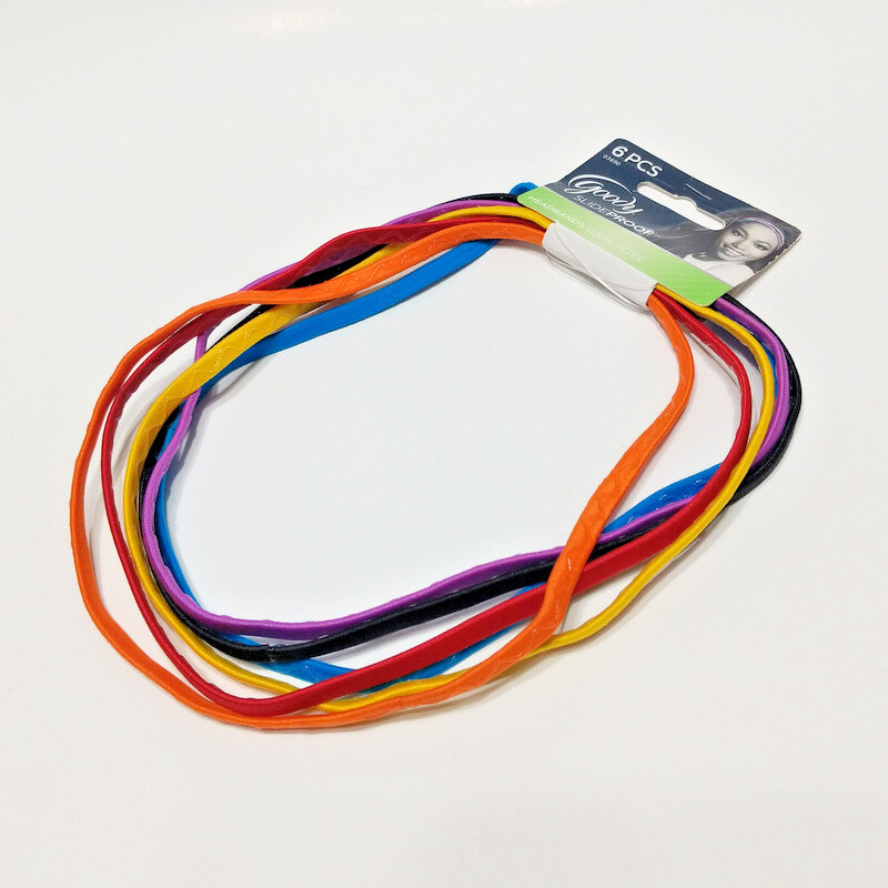 Goody Ouchless Elastic Headband 6 PCS Bright Blue Purple Orange Black Yellow Red
