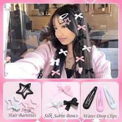 36Pcs Valentine’s Day Pink Bow Hair Clips Y2K Star Hair Black,White,Pink