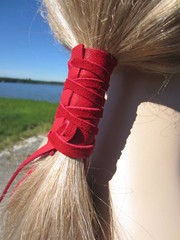 Ponytail Holder Leather Hair Tie Wrap Cuff BOHO Bohemian Clothing Jewelry Orange