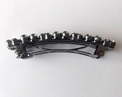 BEAUTIFUL DARK GRAY RHINESTONE & FAUX PEARL FRENCH CLIP BAR BARRETTE-EUC