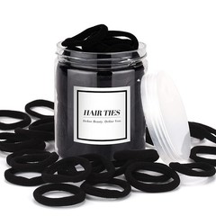 50PCS No Damage Black Hair Ties – Seamless Cotton Spirals for Thick Curly Hair