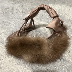 Vintage 50s Satin Bow Headband with Faux Fur Trim, Solid Women’s Accessory
