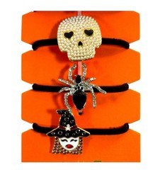NEW 5 Piper K Halloween Bling Spider Skull Ghost Bat Witch Hair Ties Elastics