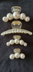 4pcs Clear Plastic Hair Clips with Faux White Pearl Accents