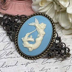 Beach Mermaid VALENTINE Gift Mom Wife Bride Cameo Pin Hair Clip Jewelry Sea Life