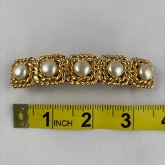 VTG Barrette Faux Pearl Gold Tone Square Rope Hair Clasp France