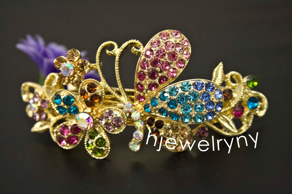 Hot USA seller beautiful gold tone rhinestone crystal hair clip barrette 123