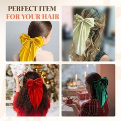 3 PCS Large Velvet Hair Bows Long Tail Alligator Clips Black Red Green