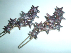 Vintage Pair Purple Glitter Stars 2″ Hair Clips Barrette