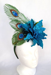 Headdress Women Adult Holiday Party Poinsettia Peacock Blue Green New Years USA