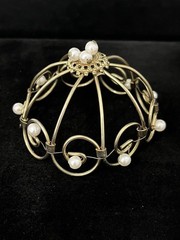 Vintage 50s MCM Hair Jewelry Chignon Bun Holder Cage Dome Faux Pearl Beads Korea