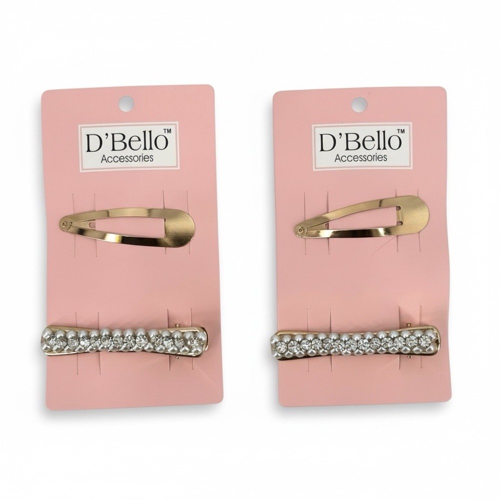 D’Bello Pearl Rhinestone Gold Barrettes Hair Accessories Set Of 2 NEW