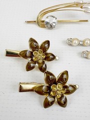 Vintage Hair Clips Barrettes Pin Art Deco Bright Gold Silver Tone Collection Lot