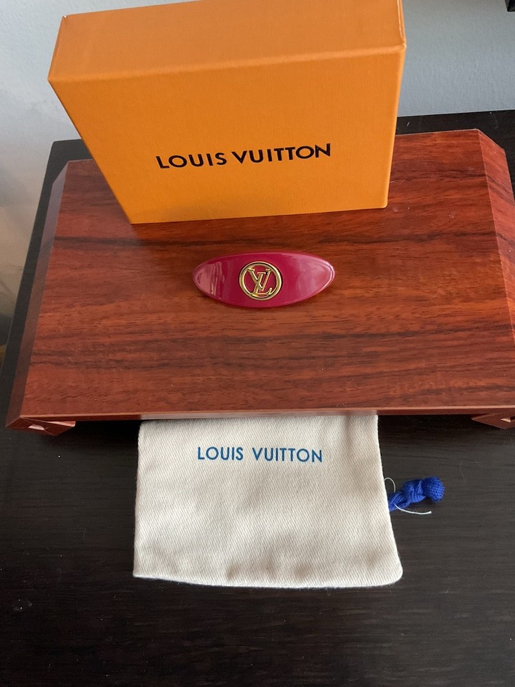 Louis Vuitton Burgundy Hair Clip Barrette With Box & Drawstring Pouch