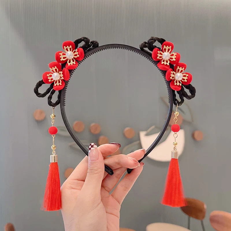 Braided Wig Tassel Hair Hoop Floral Hanfu Style Hair Clips Hair Accessories