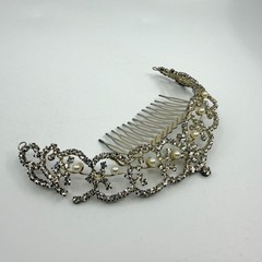 VTG Rhinestone Faux Pearl Hair Comb Bridal Formal Statement Headpiece Accessory