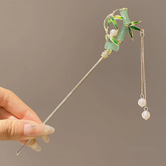 Temperament Bamboo Tassel Hair Sticks Gold Alloy Elegant Flower Hairpins for Wom