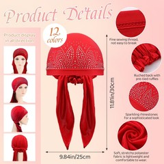 12 PCS Rhinestone Head Scarf Women Turban Durag Cap Skull Headband