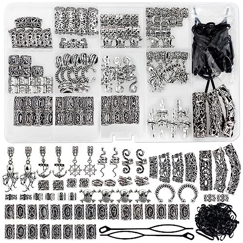 165 Pcs Norse Vikings Beads Hair Tube Beads Dreadlocks for Beards Hair Braiding