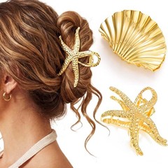 Fashey Seashell Hair Claw Clips Gold Metal 1 Count (Pack of 2),