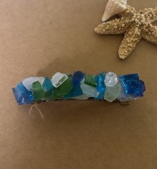 Sea Glass Barrette, Recycled Multi Colors Glass Hair Accessory Beach Theme