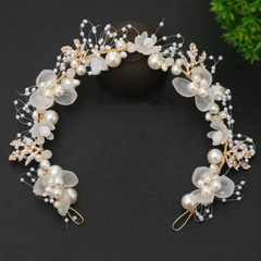 33cm Big Flower White Pearl Crystal Hair Head Band Accessories Bridal Wedding