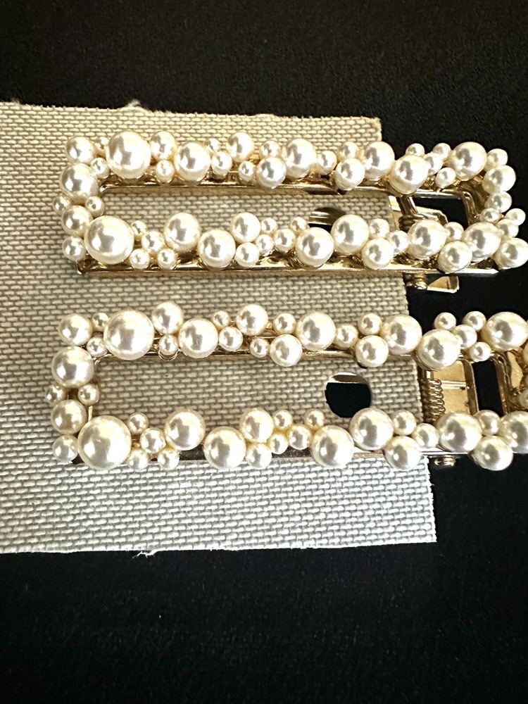 Anthropologie Set Of 2 Pearls Rectangular Hair Clips