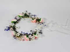 Flower Crown Headband Pink Rose Boho Bridal Hair Accessory Adjustable Ribbon FHA