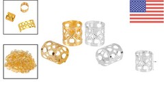 Flexible Dreadlocks Beads: 200 Gold/Silver Heart-Shaped Hair Cuffs for Styling