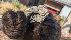 Gothic Bird Skull Hair Pin Rose Bone Design 3D Printed Accessory Grey – Cosplay