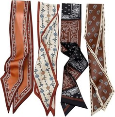 4Pcs Bag Handbag Handle Ribbon Hair Head Band Neck Scarf For Hair Fashion Coffee