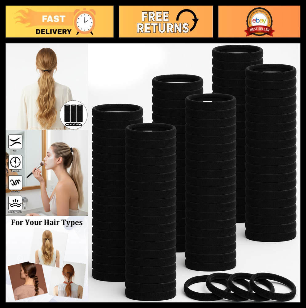 1000 Pcs Black Ouchless Hair Ties – Elastic Cotton Ponytail Holders for All Hair
