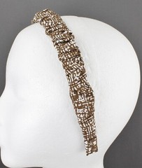 Brown White headband hair band scrunched fabric 7/8″ wide