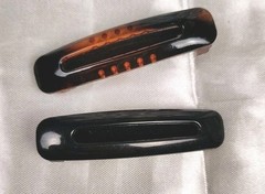 Black & Brown Faux Tortoise Shell Barrettes With Felt And Teeth