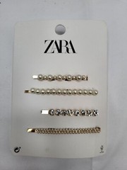 NEW ZARA SET 4 HAIR CLIPS GOLD PINS ACCESORRIES RHINESTONES FAUX PEARL 5716A